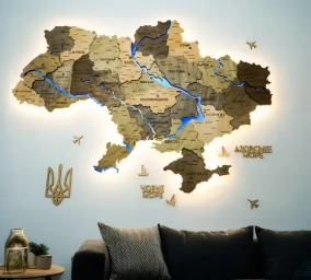 Деталізована карта України з підсвіткою річок та по контуру колір Elis, S - 90*60 см