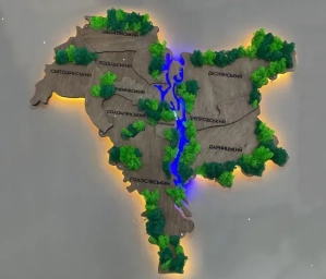 Карта міста Київ на акрилі, з підсвіткою річок, колір Rosewood, S - 100*98 см